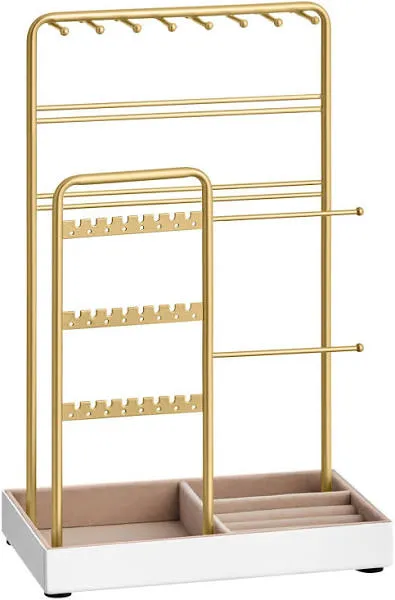 Jewelry Holder with Metal Frame and Velvet Tray Gold Color