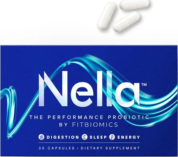 Nella Gut Health Supplements for Women & Men (30 Capsules), Energy Boosting Probiotics for Digestive Health, 3 Strains, Daily Probiotic Pills, Supports Workout & Recovery