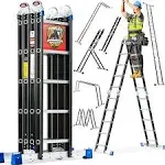 Bryner Folding Step Ladder, 19.6ft, 7 in 1 Multi-Purpose Folding Adjustable Telescoping Aluminium Extension Ladders, 330lbs, 7 in 1 Ladder