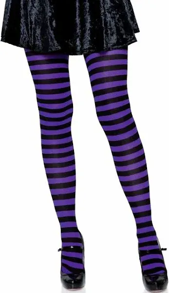 Leg Avenue Women's Nylon Striped Tights, Black/Purple, One Size