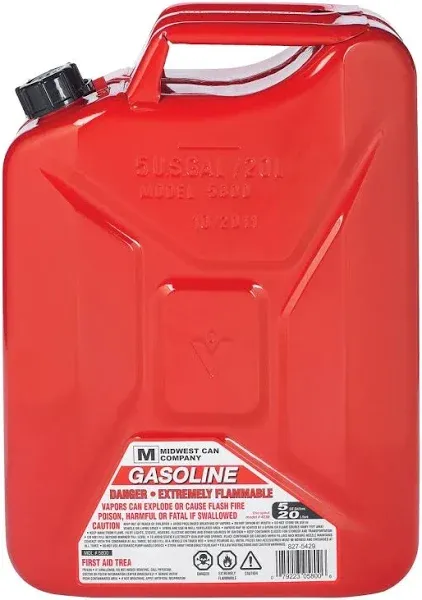 Midwest Can Co. Model 5800 Portable Metal Red Jerry Gas Can With Spout  5 gal.