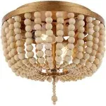 JONATHAN Y JYL9074B Allison 10" 2-Light Shabby Chic Farmhouse Wood Beaded/Metal LED Flush Mount French Country, Glam, Rustic, Transitional, Living Room, Dining Room, Bedroom, Black/Cream