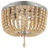 10" 2-Light Shabby Chic Farmhouse Wood Beaded/Metal LED Flush Mount,Silver/Cream