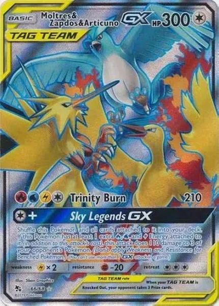 Moltres &amp; Zapdos &amp; Articuno GX Tag Team 66/68 Full Art Hidden Fates Near Mint