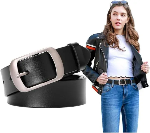 SUOSDEY Fashion Womens Leather Belt, Soft Leather Waist Belt with Pin Buckle for Jeans Pants,width 1.3"