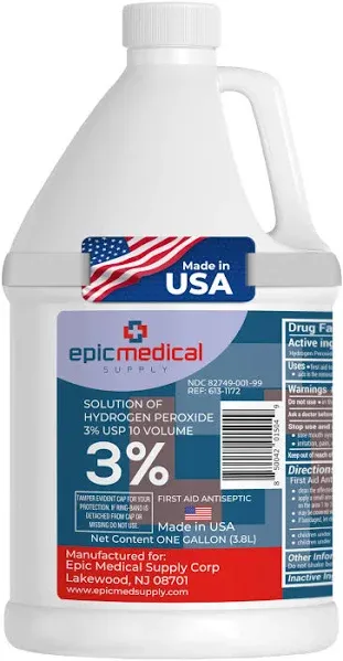 3% Hydrogen Peroxide - First Aid Antiseptic & Multipurpose Cleaner - Topical Wash for Cuts, Scrapes and Minor Cuts - H2O2 Hydrogen Peroxide 3 Percent USP Solution (1 Gallon)