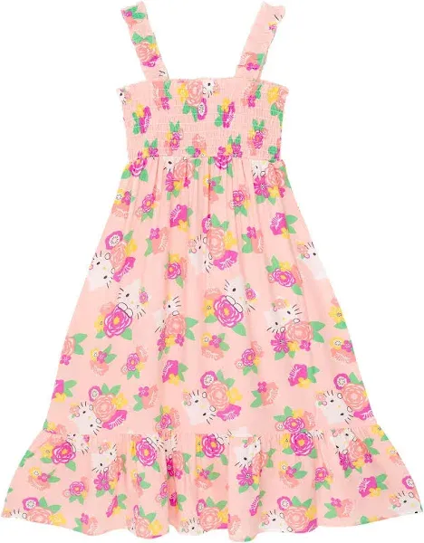 Hello Kitty Floral Girls Smocked Cami Maxi Dress Little Kid to Big Sizes (4-14-16)