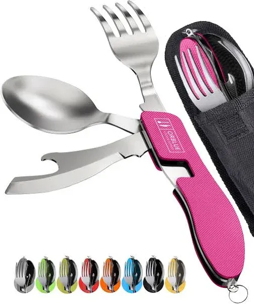 4-In-1 Camping Utensils, 2-Pack - Portable Stainless Steel Spoon, Fork, Knife &amp; 