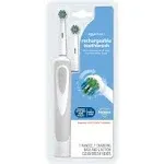 Amazon Basics Battery Powered Rechargeable Toothbrush with Action Clean Brush Heads and Charger - 4 Piece - White