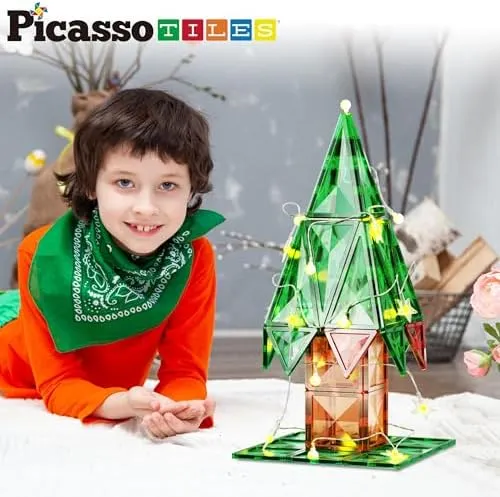 PicassoTiles 106 Pieces Christmas Tree Magnet Building Tiles