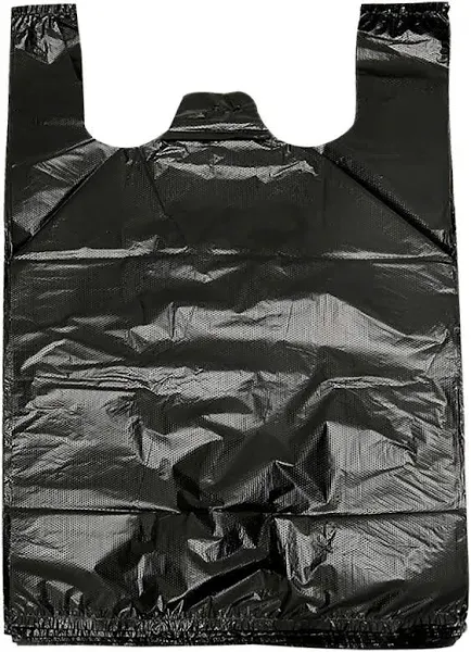 YYaaloa 100 pcs Black Trash Bags with Handles 14x22 Super Thick 1.8mil plastic Rubbish Bags,T-shirt bags,Wastebasket Bags for Office, Picnic,Kitchen, Bulk Bags (Black 100 pack)