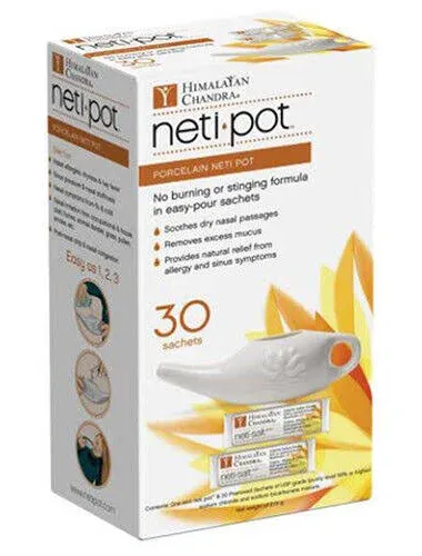 Porcelain Neti Pot with neti Salt Sachets 8 Oz By Himalayan Institute