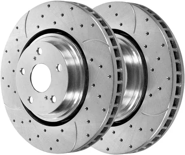 AutoShack Front Drilled Slotted Brake Rotors Silver Pair of 2 Driver and Passenger Side Replacement for Lexus RX350 NX200t RX450h NX300h 2008-2019 Toyota Highlander 2011-2020 Sienna FWD PR41513DSZPR