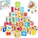 Wooden Blocks for Toddlers 1-3 - 26 ABC Learning Baby Blocks for Kids 3-5 Year Olds by Quokka - Stacking Alphabet Wood Toys for 2-4 Yo - Educational