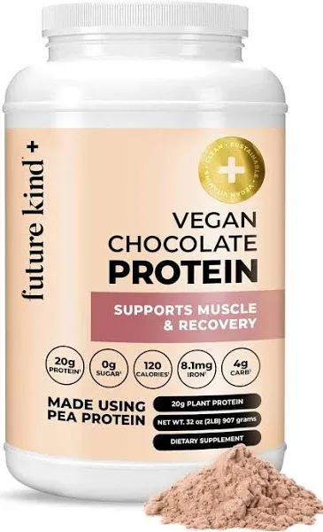 Future Kind Vegan Protein Powder Chocolate (34srv) - Whey Free Protein Powder for Men and Women Pea Plant Protein for Lean Muscle - Sugar-Free, Soy-Free Non Dairy Protein Powder w/Iron and Fiber