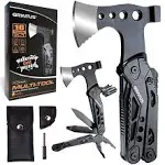 Camping Multitool Accessories Gifts for Men Dad 16 in 1 Upgraded Multi Tool Survival Gear with Axe Hammer Pliers Saw Screwdrivers Bottle Opener Whistle & Portable Sheath For Hiking,Fishing