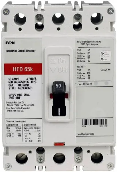 Eaton Cutler Hammer Westinghouse HFD3070 Circuit Breaker