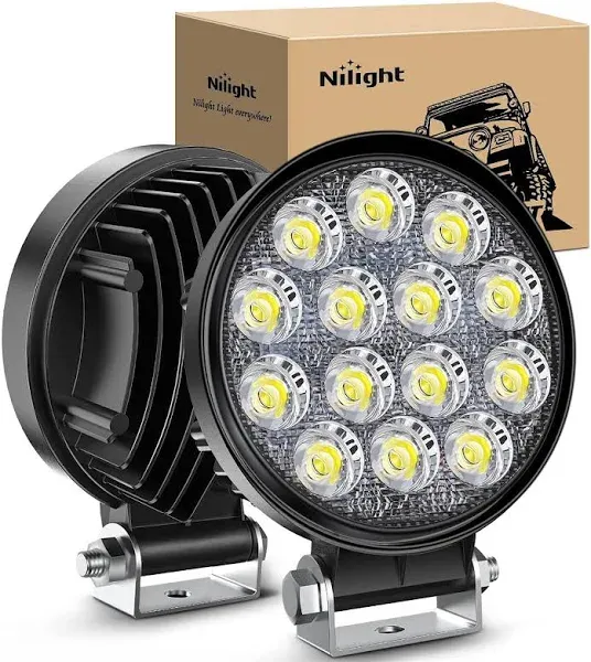 Nilight LED Pods 2Pcs 4.5Inch 42W 4200LM Round Flood Light Off Road Lights Fog Lights Driving Roof LED Light Bar Work Light for ATV UTV SUV Truck Boat (15017C-B), White