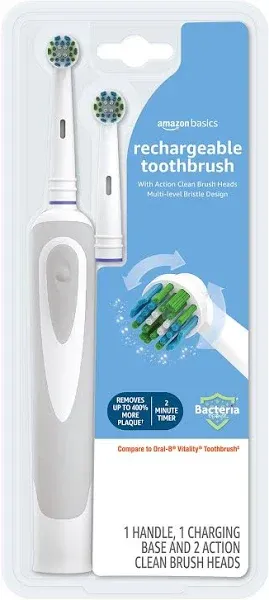 Amazon Basics Battery Powered Rechargeable Toothbrush with Action Clean Brush He