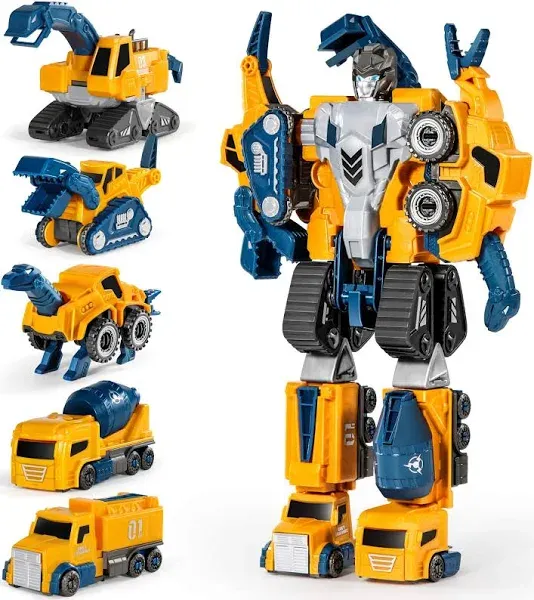 MIEBELY Toddler Robot Construction Vehicles Set – 5pcs Transforming Robots for Kids - Magnetic Toys with Durable Connectors – Easy DIY Assembly