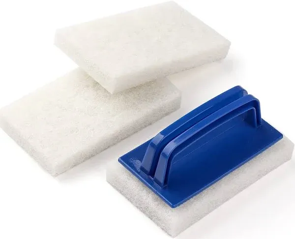 Handled Bath Scrubber, Bathroom Scouring Pad, Heavy Duty Cleaning Sponge Scrub Brush, Non-Scratch Remove Soap Scum, for Cleaning Shower Tile Bathtube Sink Spas Hot Tubs, Swimming Pool Step & Corner