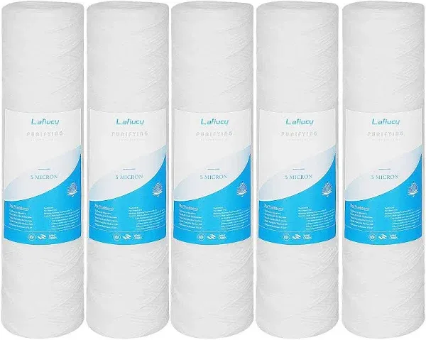 Lafiucy Micron 10" x 2.5" String Wound Sediment Water Filter Cartridge,5 Pack,Whole House Sediment Filtration