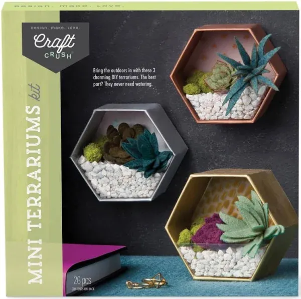 — Mini Plants Terrariums Easy Fun Arts and Craft Kit — Make 3 Charming Faux T...