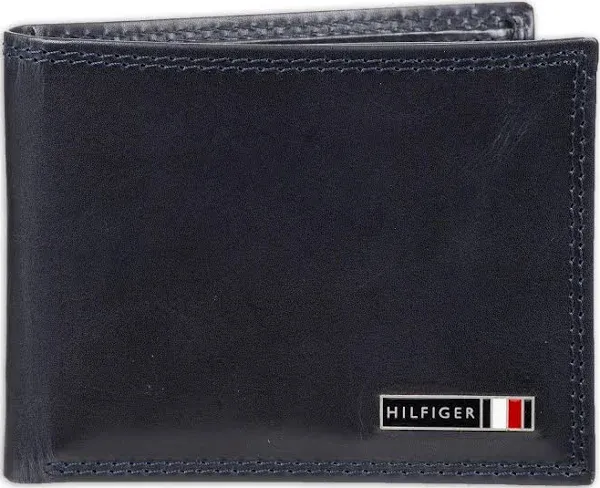 $48 Tommy Hilfiger Men&#039;s Navy Blue Edisto Bi-Fold Rfid Passcase Leather Wallet