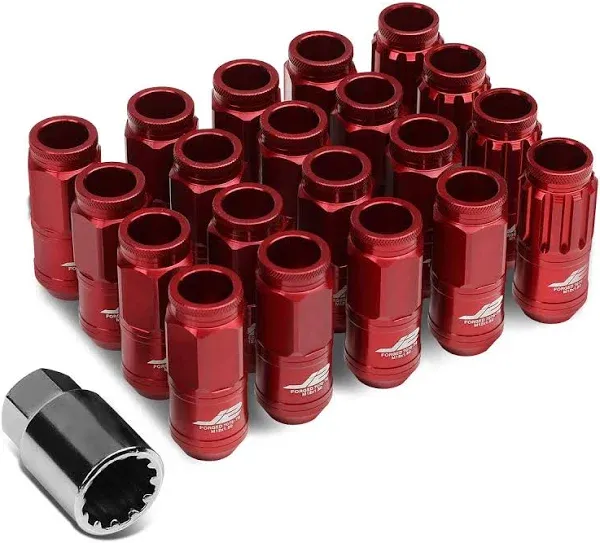 J2 Engineering 16Pcs 7075 Aluminum Open End M12 x 1.5 Lug Nuts w/4Pcs Lock Nuts & Key, Red, Fit Conical Seat, LN-T7-002-15-RD