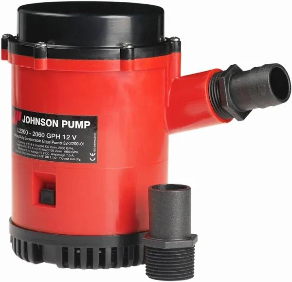 Johnson Pump 2200 GPH Bilge Pump 1-1/8&#034; Hose 12V Threaded Port