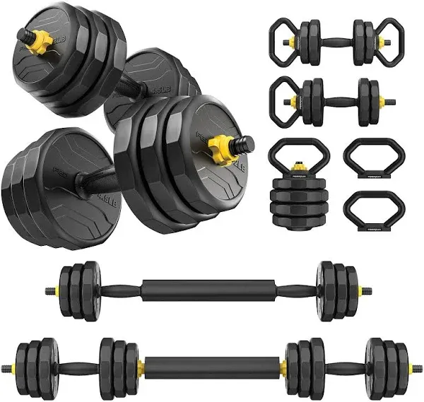 FEIERDUN Adjustable Dumbbells, 48lbs Free Weight Set with 4 Modes, Used as Barbell, Kettlebells, Push up Stand, Fitness Exercises for Home Gym Suitable Men/Women