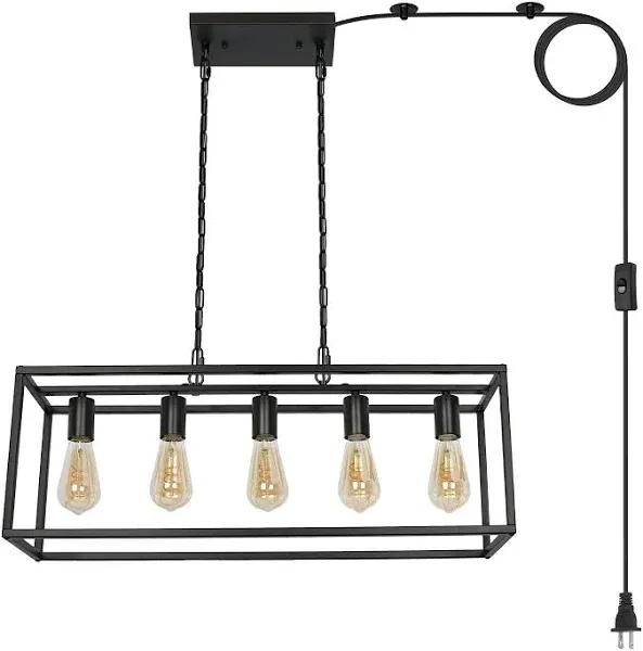 ZOSIMIO Black Farmhouse Plug in Kitchen Island Lighting, Industrial Modern 5 