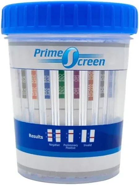 Prime Screen Multi-Drug Urine Test Cup 16 Panel Kit (AMP,BAR,BUP,BZO,COC,mAMP,MDMA,MOP/OPI,MTD,OXY,PCP,THC, ETG, FTY, Tra, K2) -1 Pack-cdoa-9165eftk