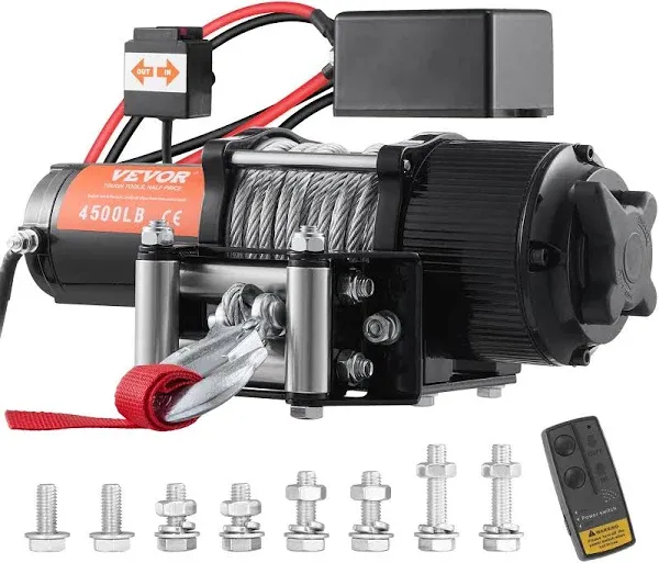 VEVOR Electric Winch 12V 4500 lb Load Capacity Steel Rope Winch IP55 1/4" 