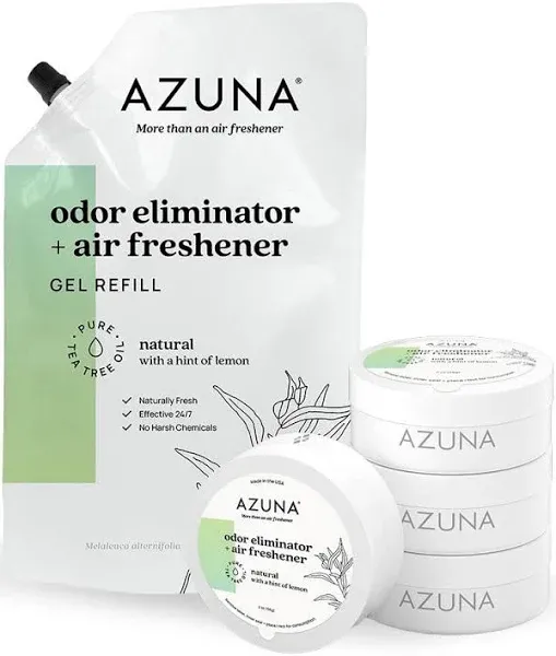 Azuna All-Natural Odor Remover Gel, Whole-Home Kit | Air Purifier with Tea Tree Oil | Plant-Based & Long Lasting | For Pet Odors, Smoke & Strong Odors | Natural Scent