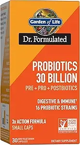 Garden of Life Dr Formulated Probiotics 30 Billion CFU Pre + Pro + Postbiotics for Men and Women Digestive and Immune Support, Potato, Acacia, Postbiotic Metabolites, 30 Mini Vegetarian Capsules