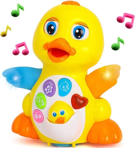 Musical Flapping Yellow Duck Interactive Action Educational Learning Walking Light Up Dancing Toy for 1 Year Old Baby Toddler Infant