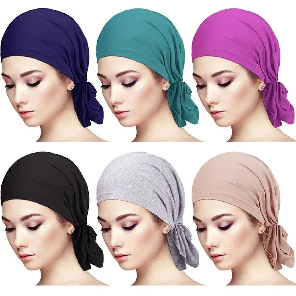 6 Pieces Head Scarf for Women Slip on Pretied Head Scarves Cancer Headwear Turban Hat Beanie Wrap (Mix Color)