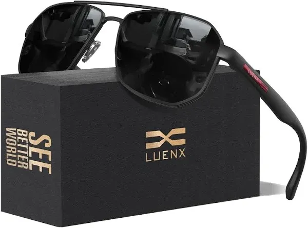 LUENX Aviator Sunglasses for Men Square Polarized Polygon Lens - UV 400 Protecti