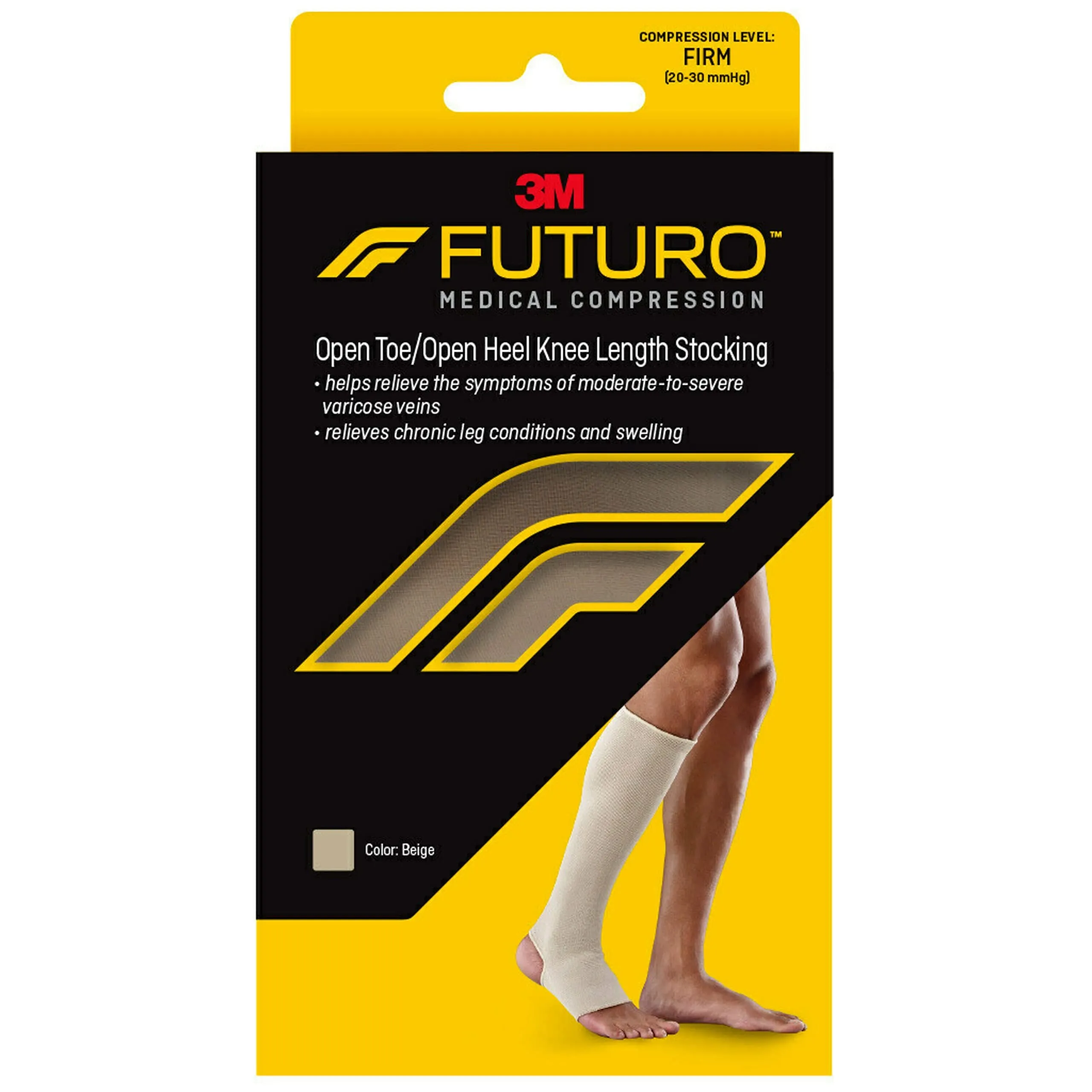 FUTURO Knee Length Stocking Open Toe/Heel Firm Large Beige - 2 Count