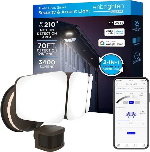 Enbrighten VIBE Outdoor 3-Head Motion-Sensing Back Lit WiFi LED Security Light