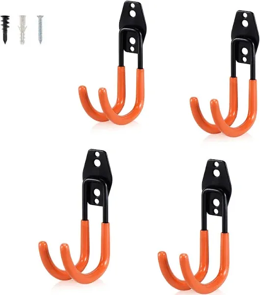 AOBEN Garage Hooks Heavy Duty, Steel Garage Storage Hooks, Utility Tool Hangers and Broom and Mop Holder Wall Mounted for Organizing Cleaning Tools, Mops, Garden Tools (S, 4 Pack)