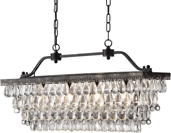 Edvivi 4-Light Antique Bronze Rectangular Linear Crystal Chandelier