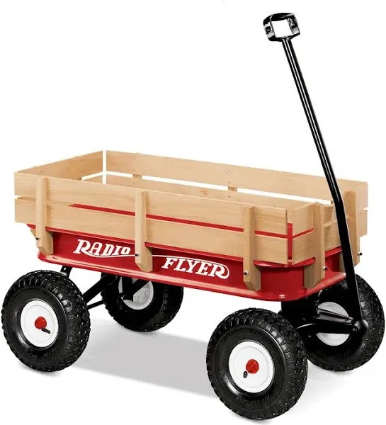 Radio Flyer Full Size All Terrain Classic Steel and Wood Pull Along Wagon, Red