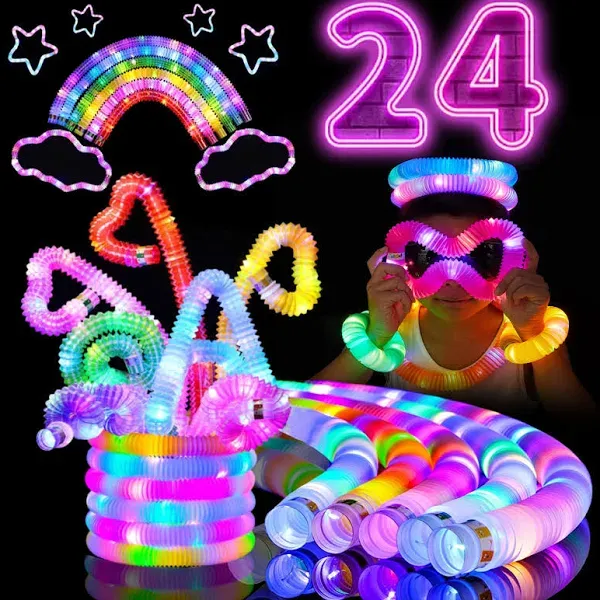 48 PCS Glow in The Dark Party Supplies, Light Up LED Pop Tubes, Glow Tubes Glow Sticks Sensory Toys Birthday Glow Party Favors for Kids, Light Up Toys Goodie Bag Stuffers Gifts Prize (48 PCS)