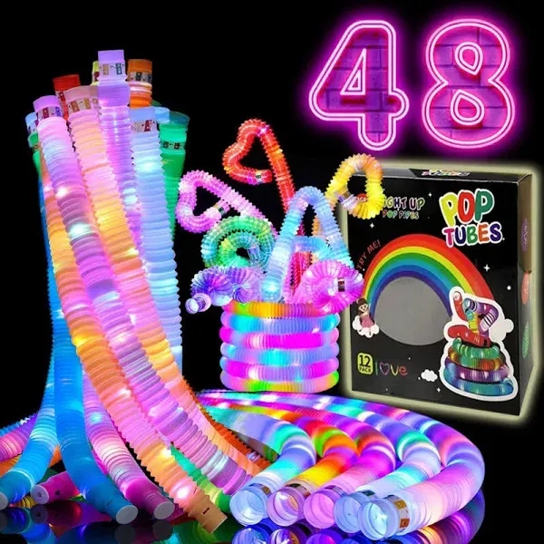 48 Pcs Glow in The Dark LED Pop Tubes