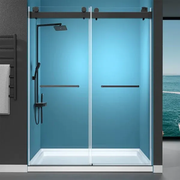 GETPRO Shower Door 69-72" W x 79" H Frameless 3/8 inch Tempered Glass Shower Doors Double Sliding with Upgraded Soft Closing and Anti-Jumping System Width Adjustable Brushed Nickel