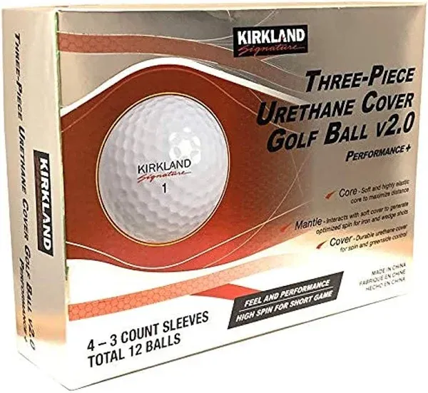 Kirkland Signature 3-pc Urethane Cover Golf Balls V2.0 12 Balls Performance+