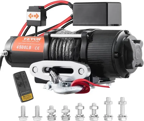 VEVOR Electric Winch 12V 4500lb Synthetic Rope Towing ATV Or UTV