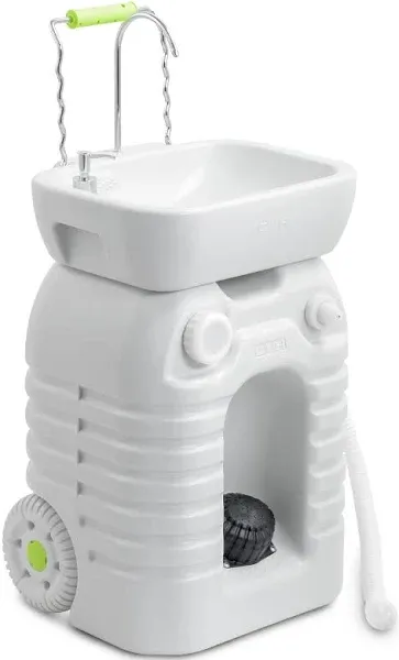 YITAHOME Portable Camping Sink, 45 L Handwashing Station with Adjustable Wash Basin, Soap Dispenser, Metal Handle, Large Wheels for Outdoor, Travel, Boat, Gather, Garden, Worksite, White